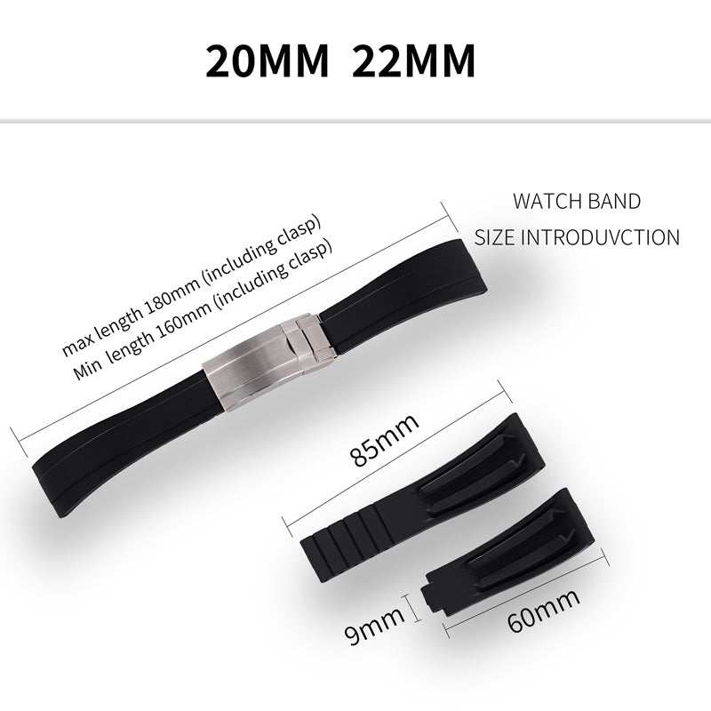 Cut-to-Size TPU Rubber Watch Band 20mm 22mm Buckle Optional