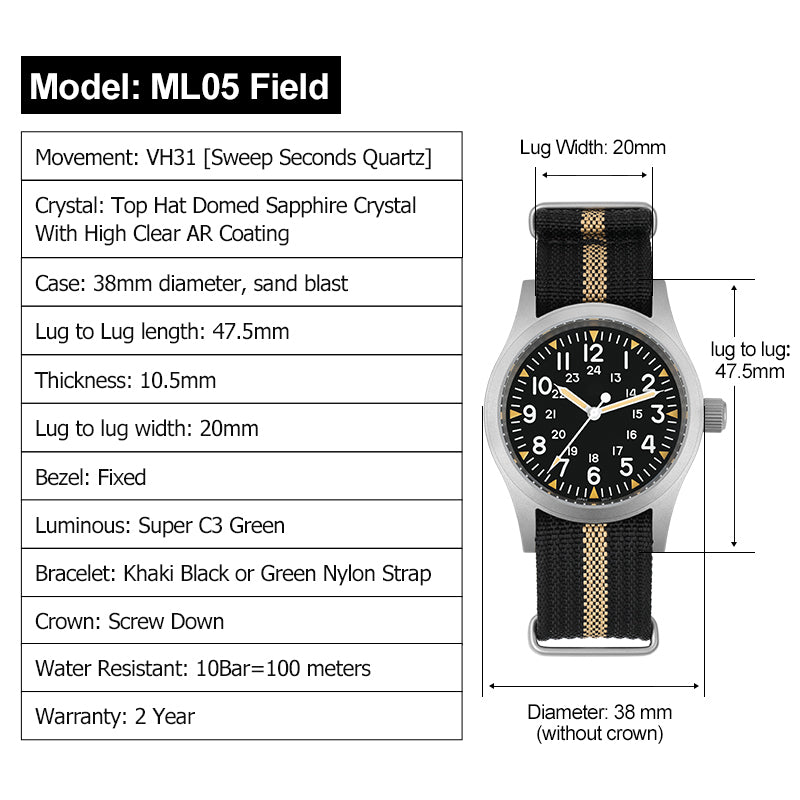 Militado 38mm VH31 Field Watch ML05