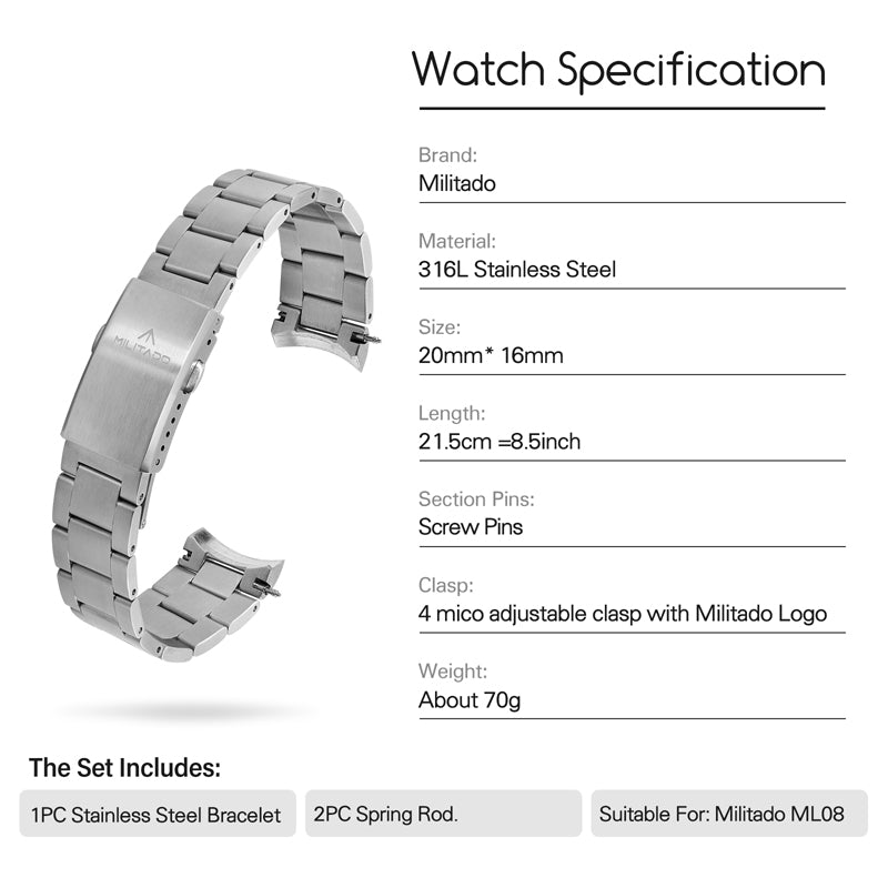 Militado Stainless Steel Watch Band Fit for ML08