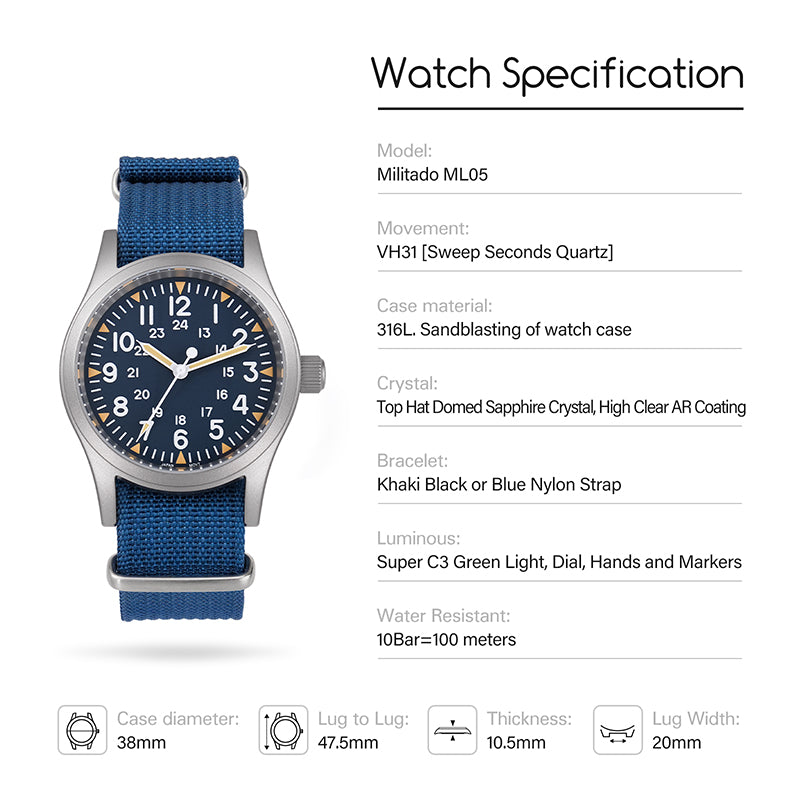 Militado 38mm VH31 Field Watch ML05