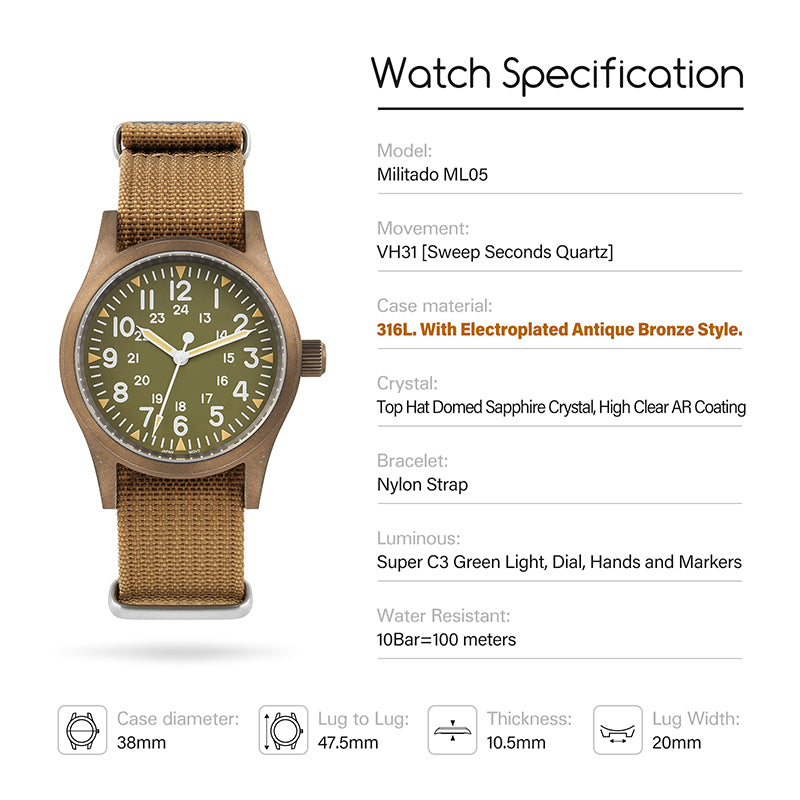 Militado 38mm VH31 Field Watch ML05