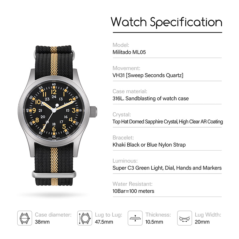 Militado 38mm VH31 Field Watch ML05