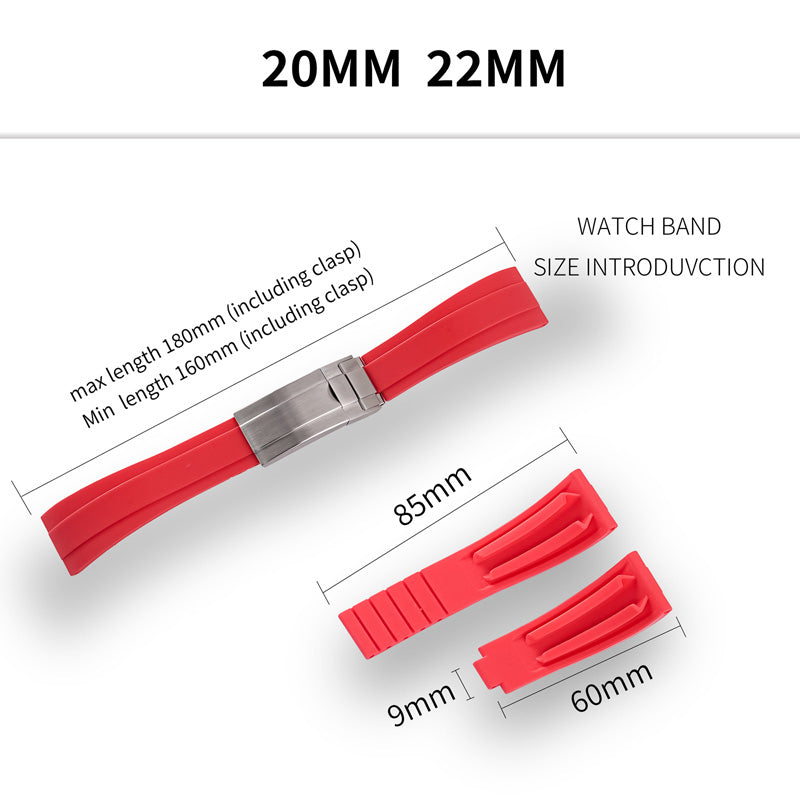 Cut-to-Size TPU Rubber Watch Band 20mm 22mm Buckle Optional