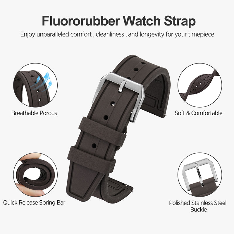 Tropical Soft Rubber Strap FKM Watch Band for Pilot field Watch 20mm 22mm