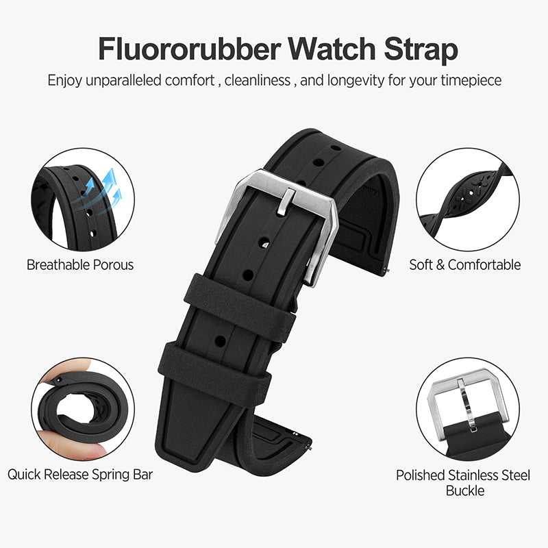 Tropical Soft Rubber Strap FKM Watch Band for Pilot field Watch 20mm 22mm