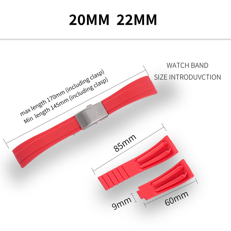 Cut-to-Size TPU Rubber Watch Band 20mm 22mm Buckle Optional