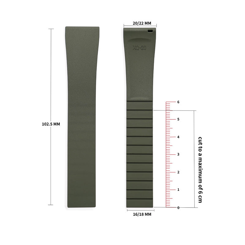 Cut-to-Size FKM Rubber Watch Strap 18mm/20mm/21mm/22mm