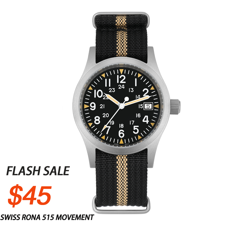 ★Flash Sell ★ Militado 38mm Field Watch ML05 Date Window Version