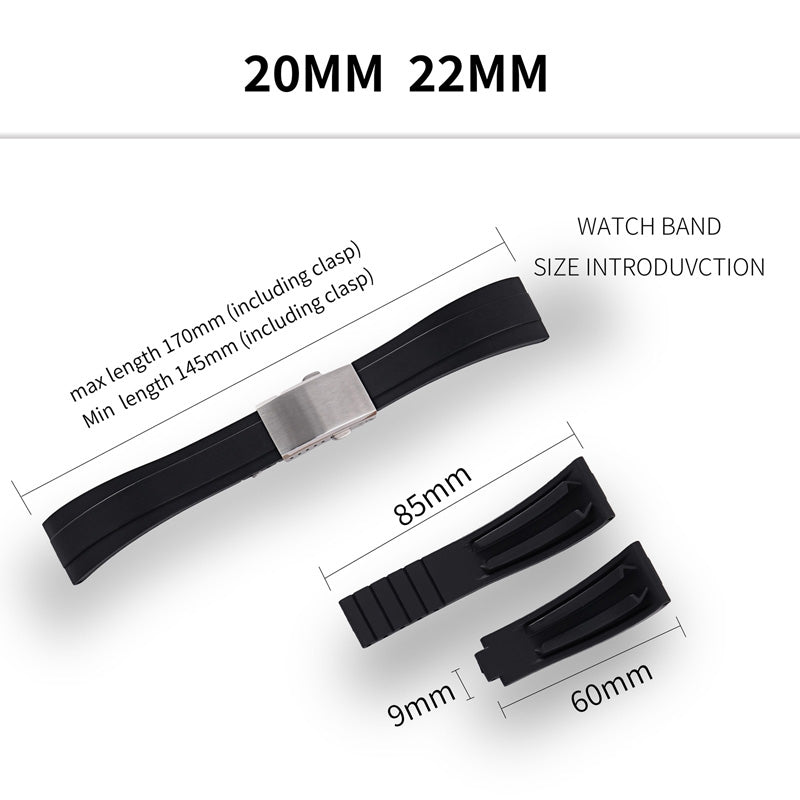 Cut-to-Size TPU Rubber Watch Band 20mm 22mm Buckle Optional