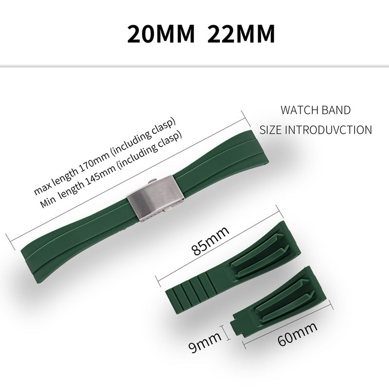 Cut-to-Size TPU Rubber Watch Band 20mm 22mm Buckle Optional