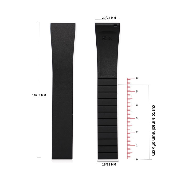 Cut-to-Size FKM Rubber Watch Strap 18mm/20mm/21mm/22mm