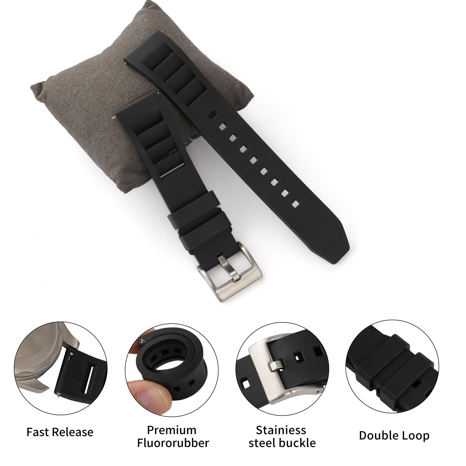 FKM Watch Band Rubber Strap  20mm 22mm