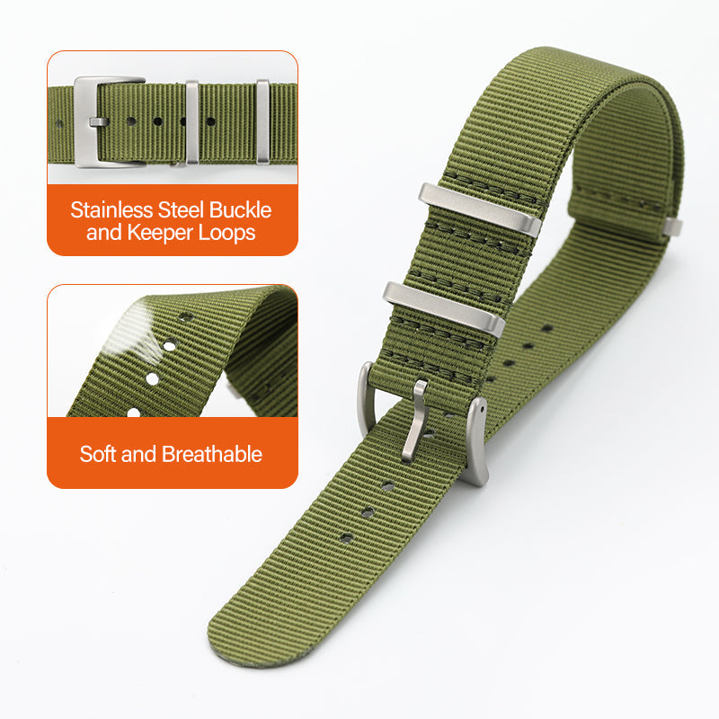 Smooth Nylon Watch Band with Sandblasting Buckle 18mm 20mm 22mm