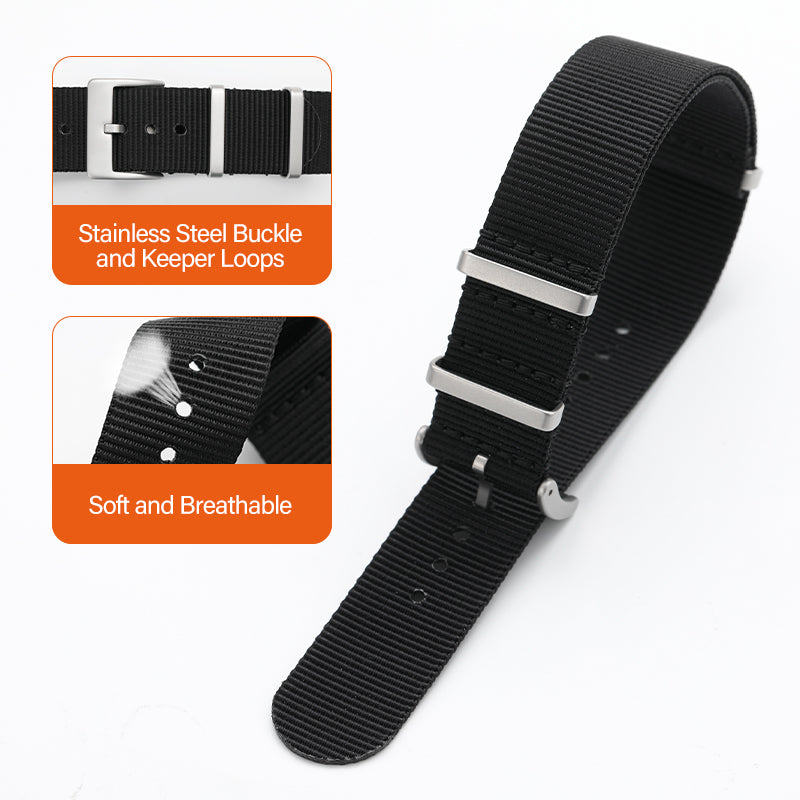 Smooth Nylon Watch Band with Sandblasting Buckle 18mm 20mm 22mm