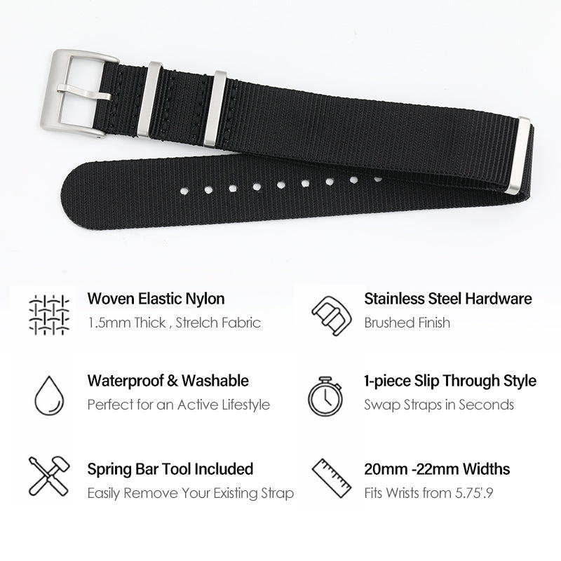 Smooth Nylon Watch Band with Sandblasting Buckle 18mm 20mm 22mm